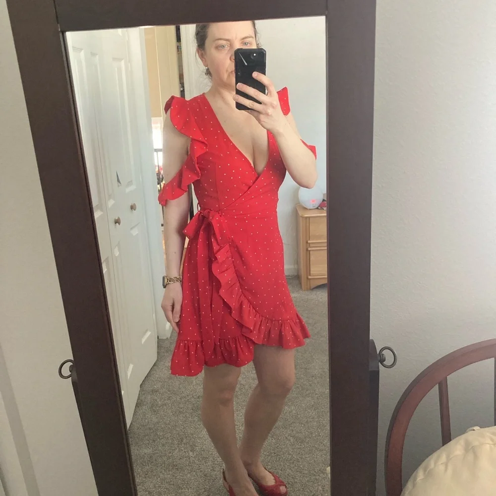 She + Sky Vibrant Red Ruffle Mini Dress - Picture 1 of 4
